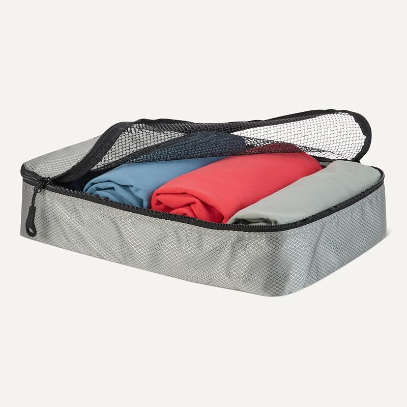, Set di 4 Packing Cube, Accessori da Viaggio, Organizer per Bagagli con Doppia Cerniera, Parte Superiore in Rete, 100% Poliestere, S/M/L/Slim, Grigio (in Precedenza Amazon Basics)