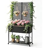 Metal Raise Garden Bed with Trellis,70" Elevated Trellis Planter Outdoor | Rust-Proof Raised Garden Bed with Legs &amp; Wheels,Privacy Planter for Climbing Plants &amp; Flowers,Patio,Balcony