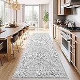 jinchan Lima Kitchen Runner Rug 3x7 - Vintage Floral Machine Washable Non-Slip Hallway Runner Rug with Rubber Backing Ultra-Thin Carpet for Bedroom Laundry Room Farmhouse (3x7ft, Grey)
