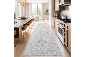 jinchan Kitchen Runner Rug 3x8 - Vintage Floral Machine Washable Non-Slip Hallway Runner Rug with Rubber Backing Ultra-Thin Carpet for Bedroom Laundry Room Farmhouse (3x8ft,Grey)
