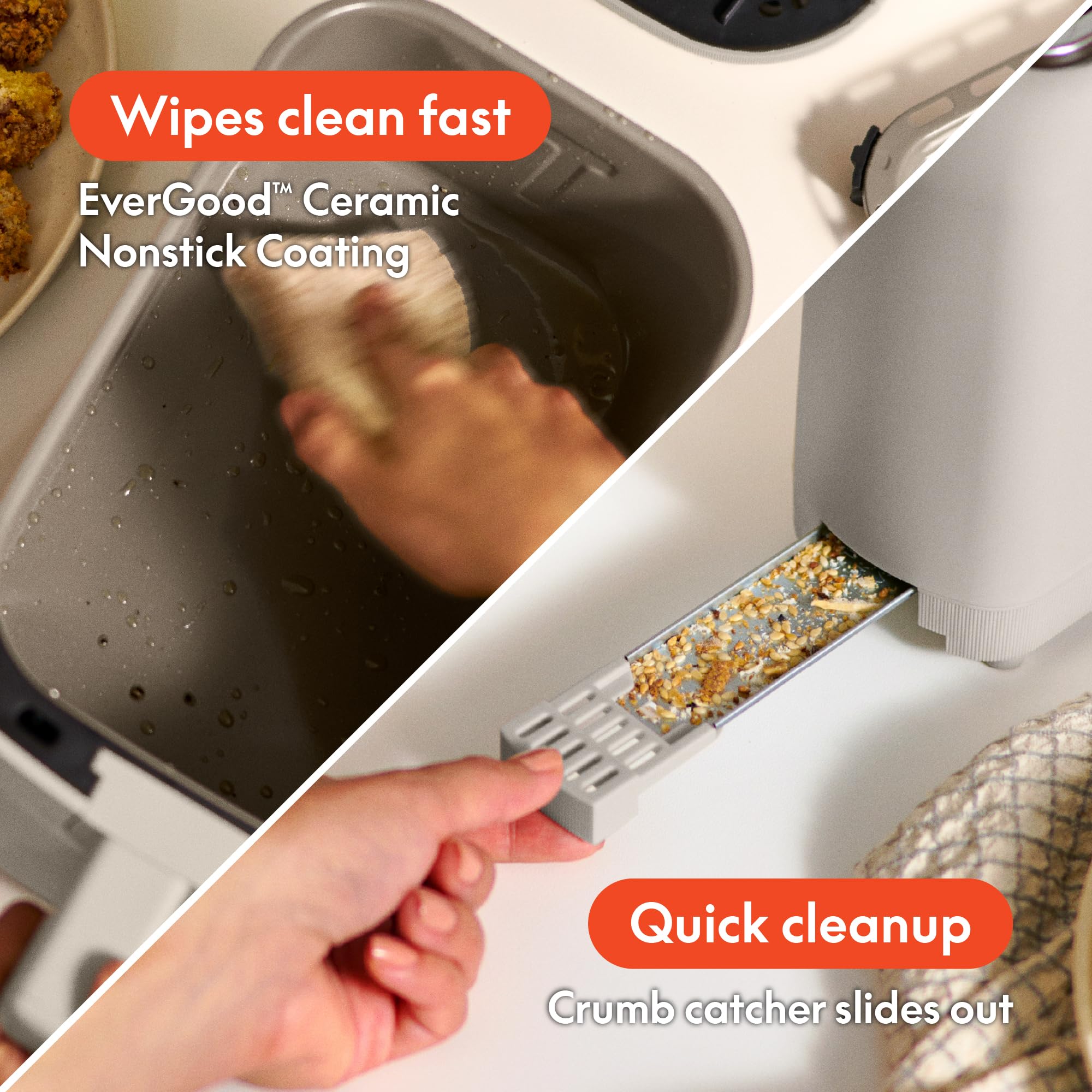 BELLA Tostadora delgada de 2 rebanadas + freidora de aire delgada de 4 cuartos, utensilios de cocina Fits-anywhere™, freidora de aire pequeña con 6 opciones de cocción preestablecidas y tostadora delgada con control de 6 tonos, leche de avena