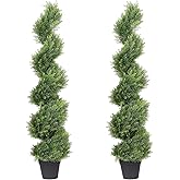 THE BLOOM TIMES 4ft Artificial Topiary Trees Set of 2, 48 inch Faux Cedar Cypress Spiral Topiary Trees Outdoor - Fake Plants for Garden Front Porch Indoor Outside Planter Decor 4 Foot