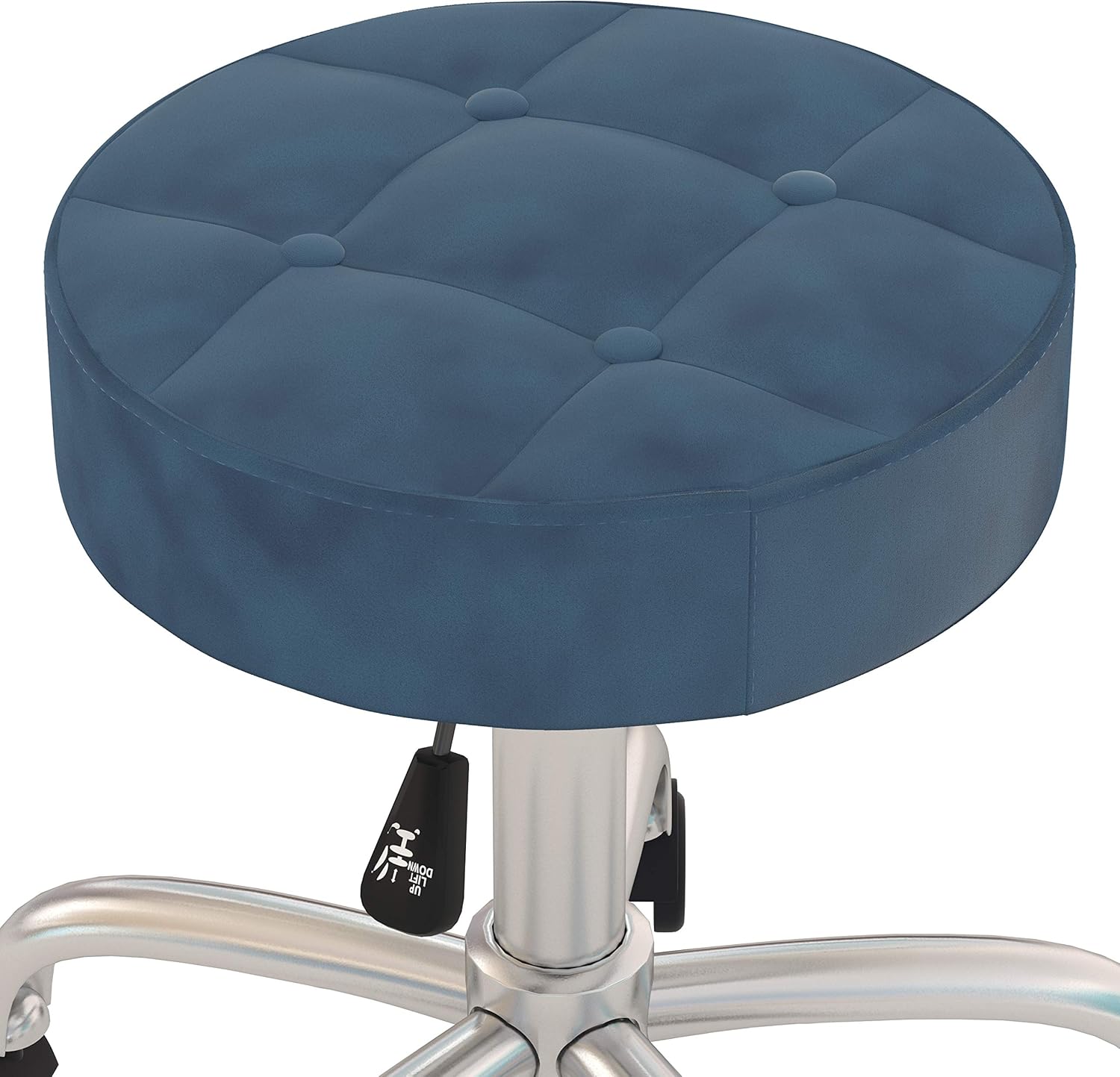 Hillsdale Nora Tufted Adjustable Backless Vanity/Office Stool with Casters, Blue Velvet: Furniture & Decor