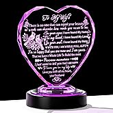 Gifts for Wife from Husband - Birthday Anniversary Romantic Presents for Her, Wife - to My Wife Glass Heart Keepsake with Colorful LED Base for Valentine's Day Mothers Day