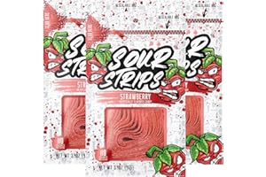 Sour Strips Flavored Sour Candy Strips, Deliciously Sour Chewy Candy Belts, Vegetarian Candies, 3 Pack (Strawberry (3-Pack))