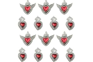 Yooqferno 20Pcs Gothic Heart Charms 2 Style Sacred Red Heart Charm Enamel Alloy Love Pendant for Jewelry Making Accessory Sup