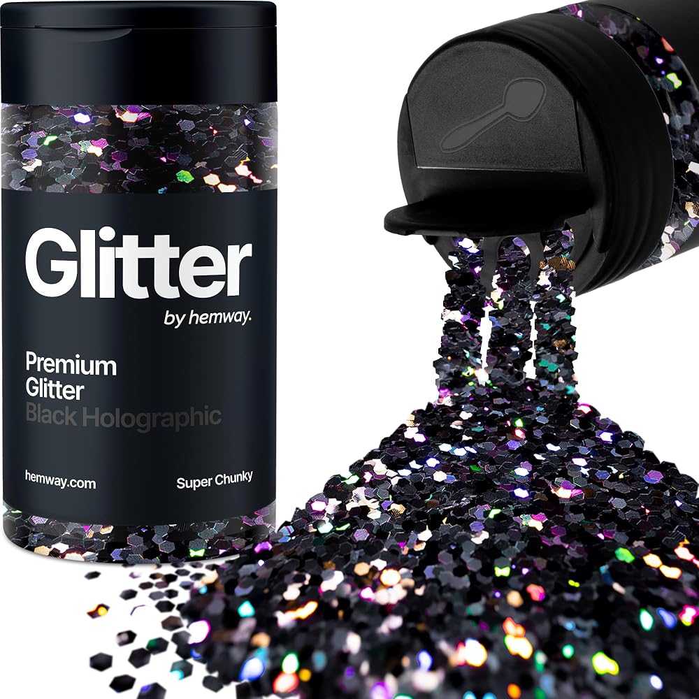 Hemway Holographic Glitter Shaker 130g Black 1/8in Multi-Color Sparkle