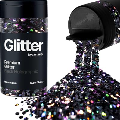 Hemway Holographic Glitter Shaker 130g Black 1/8in Multi-Color Sparkle