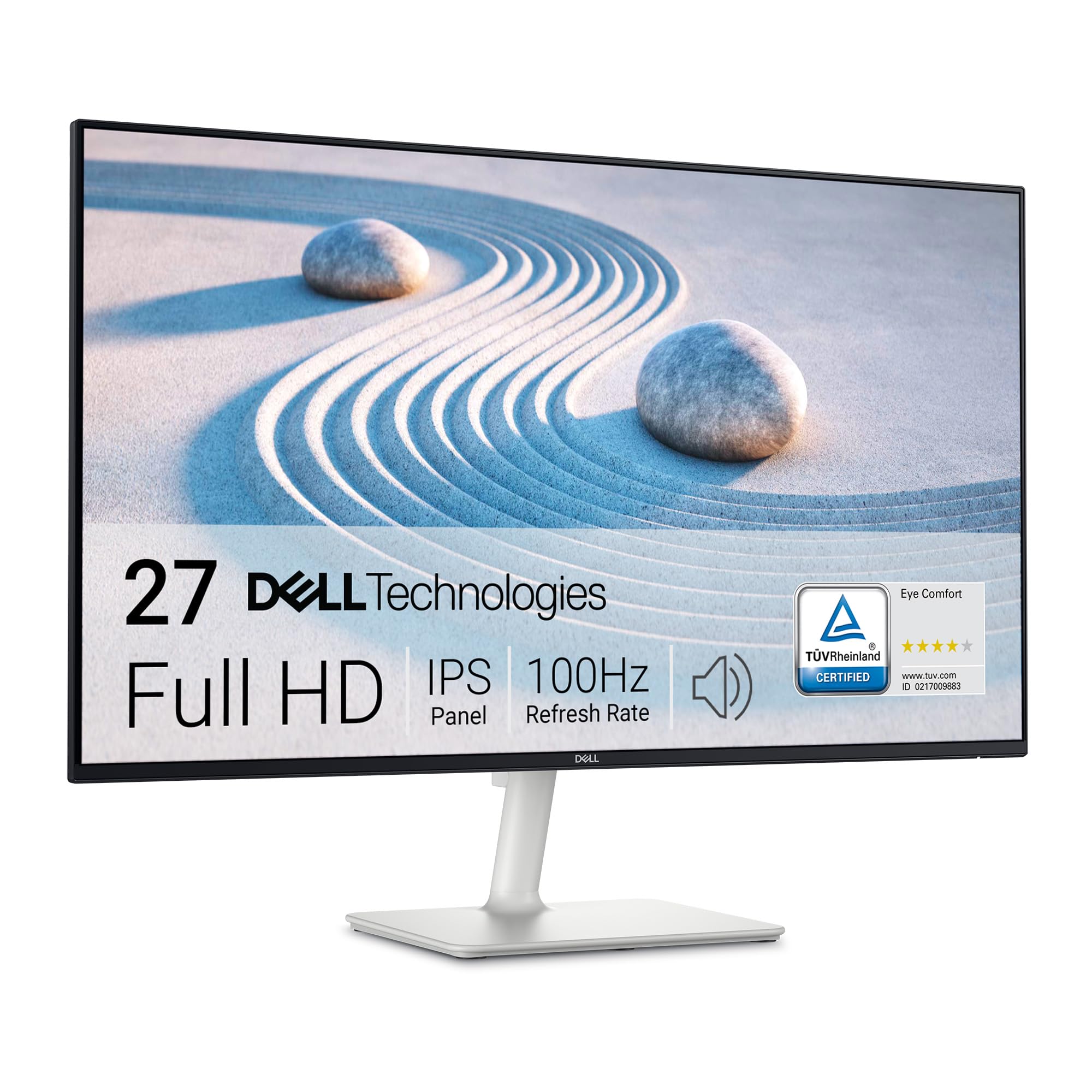 Dell S2725H 27 Zoll Full HD (1920x1080) Monitor, 100Hz, IPS, 4ms, 99% sRGB, Eingebaute Lautsprecher, Ultradünner Rahmen, 2X HDMI, 3 Jahre Garantie, Weiß