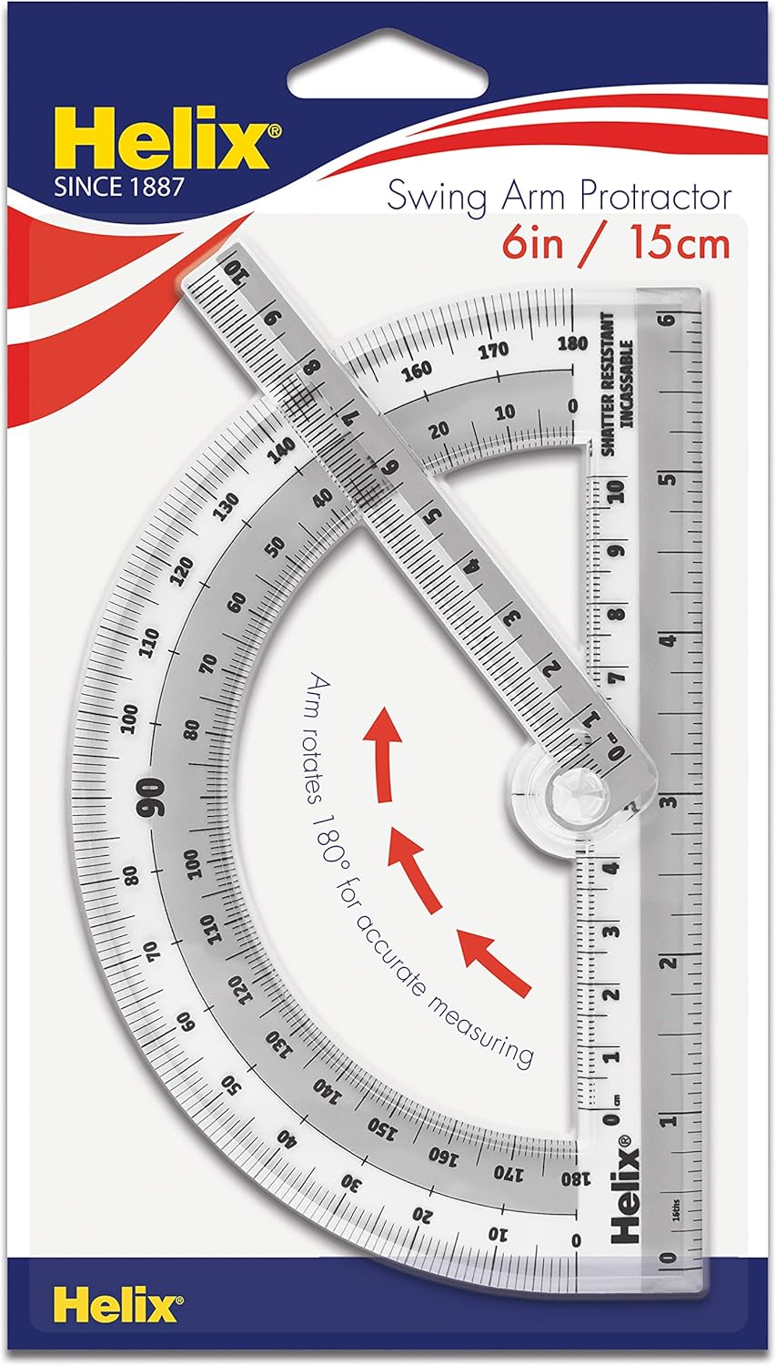 Helix Shatter-Resistant Swing Arm 180 Degree Protractor, 6 Inch / 15cm, Assorted Colors: Home & Kitchen