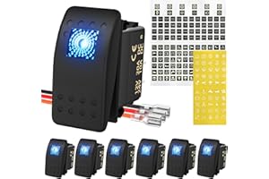 DaierTek 7pcs 12 Volt LED Rocker Toggle Switch Waterproof SPST 3 Pin ON/Off 20A 12V Blue Light for Marine Boat UTV ATV RZR RV
