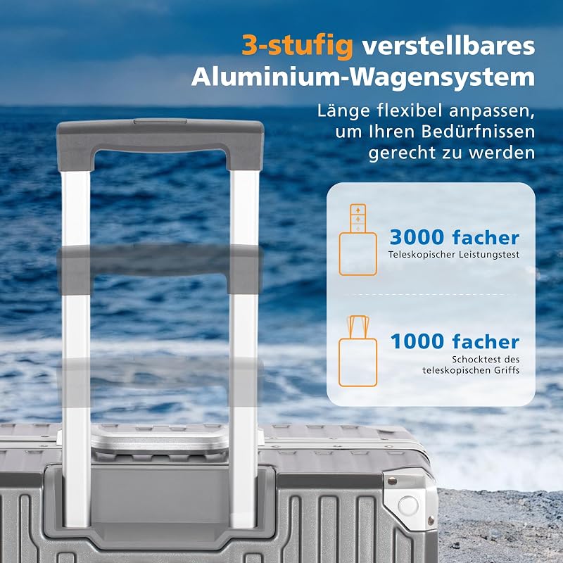 Valigia taglia M L XL XXL valigia da viaggio leggera rigida Luggage Suitcase con ruote TSA serratura e telaio in alluminio bagagli a mano argento grigio, grigio scuro, M-20 Zoll