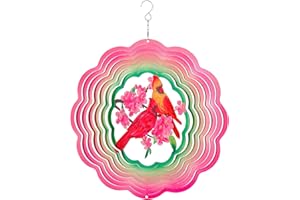 ABXKZ Cardinal Wind Spinners Outdoor,3D Bird Wind Spinner Garden Decor,Stainless Steel Kinetic Sculptures Outside Metal,12in Large Spinning Hanging Patio Yard Decoration,Red Sun Catcher Art Ornament Gifts