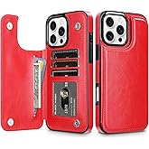 HianDier for iPhone 16 Pro Max Case Wallet with Card Holder PU Leather with Magnetic Closure for Women Shockproof Protective Phone Case for iPhone 16 Pro Max-Red