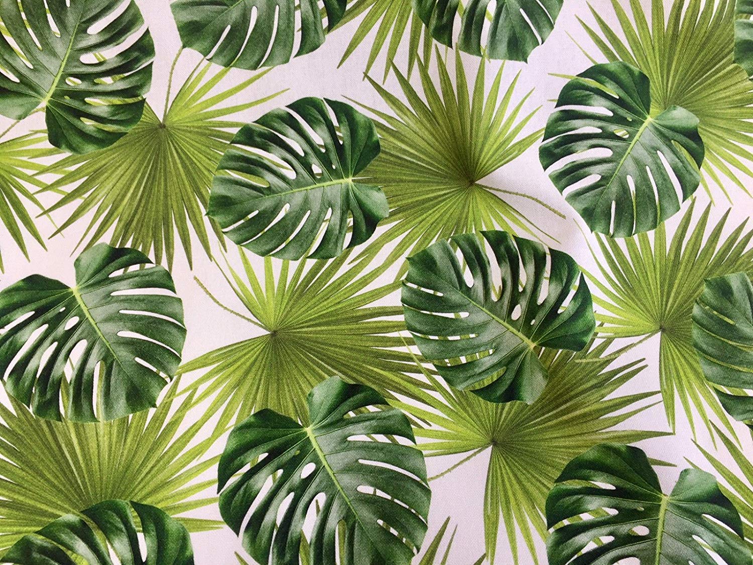 Green Palm Leaves Cotton Fabric for Curtain Upholstery - Botanical Tropical Leaf - 140cm Wide (1 Meter)