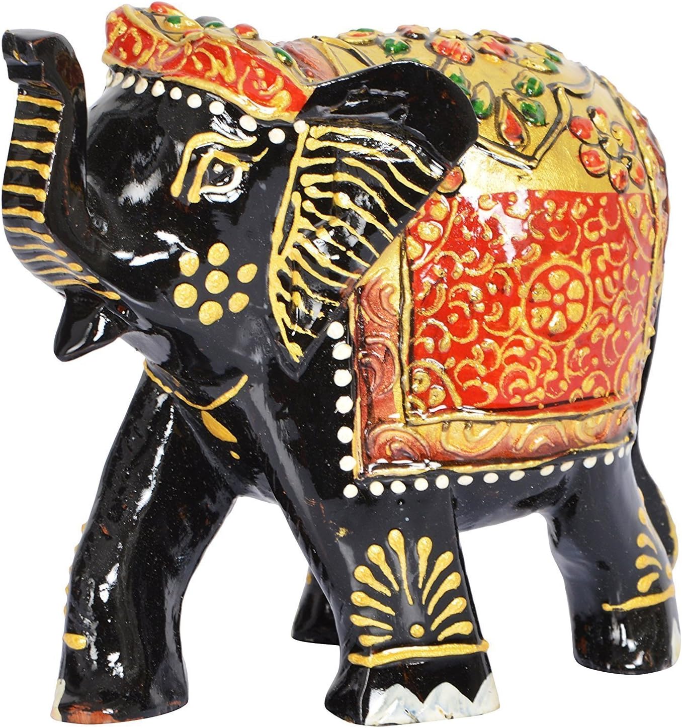 RAJKRUTI Wooden Elephant Decor SHOWPIECE Figurines Decoration Living Room Office Decorative Show Pieces Table Decor Hand Painted Idol