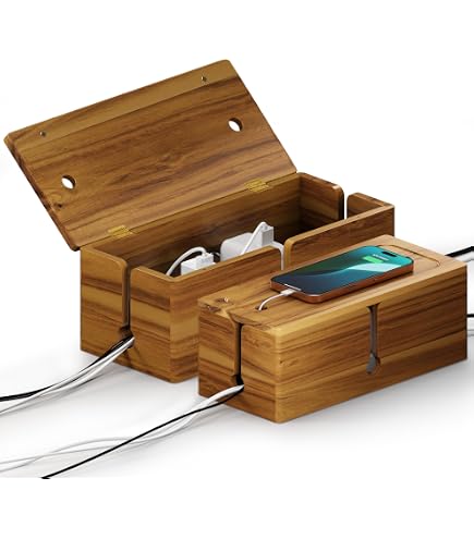 Handmade Rattan Cable Management Box - Cord Organizer With 2 Slots For Power Strips & Electronics