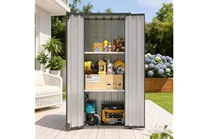 Breezestival Outdoor Storage Cabinet Outdoor Metal Shed with 2 Adjustable Shelves 3 Layer Indoor& Outdoor Waterproof Vertical Storage Shed for Patio Garden, Garage, Porch (Black, 2.5'x1.5')