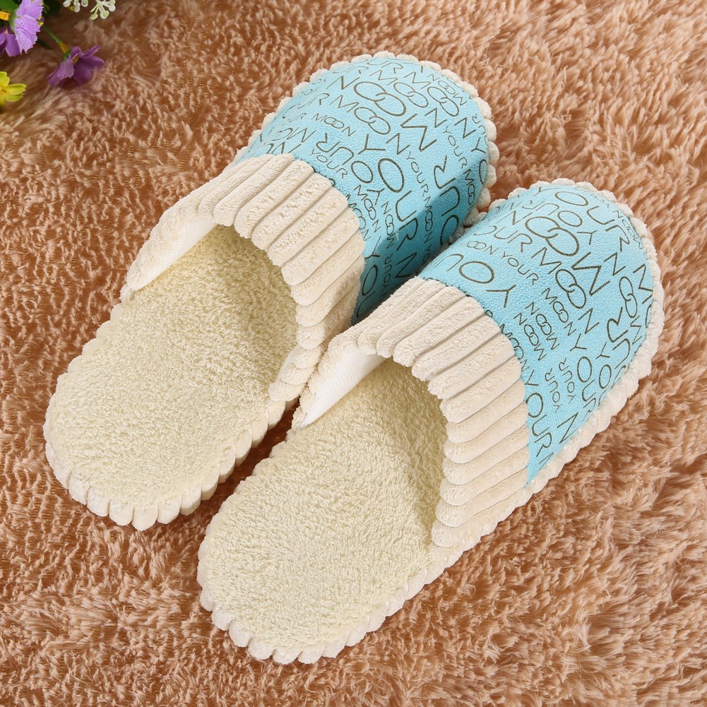 zibuyu unisex warm soft anti-slip letter cotton slipper shoes pink women men