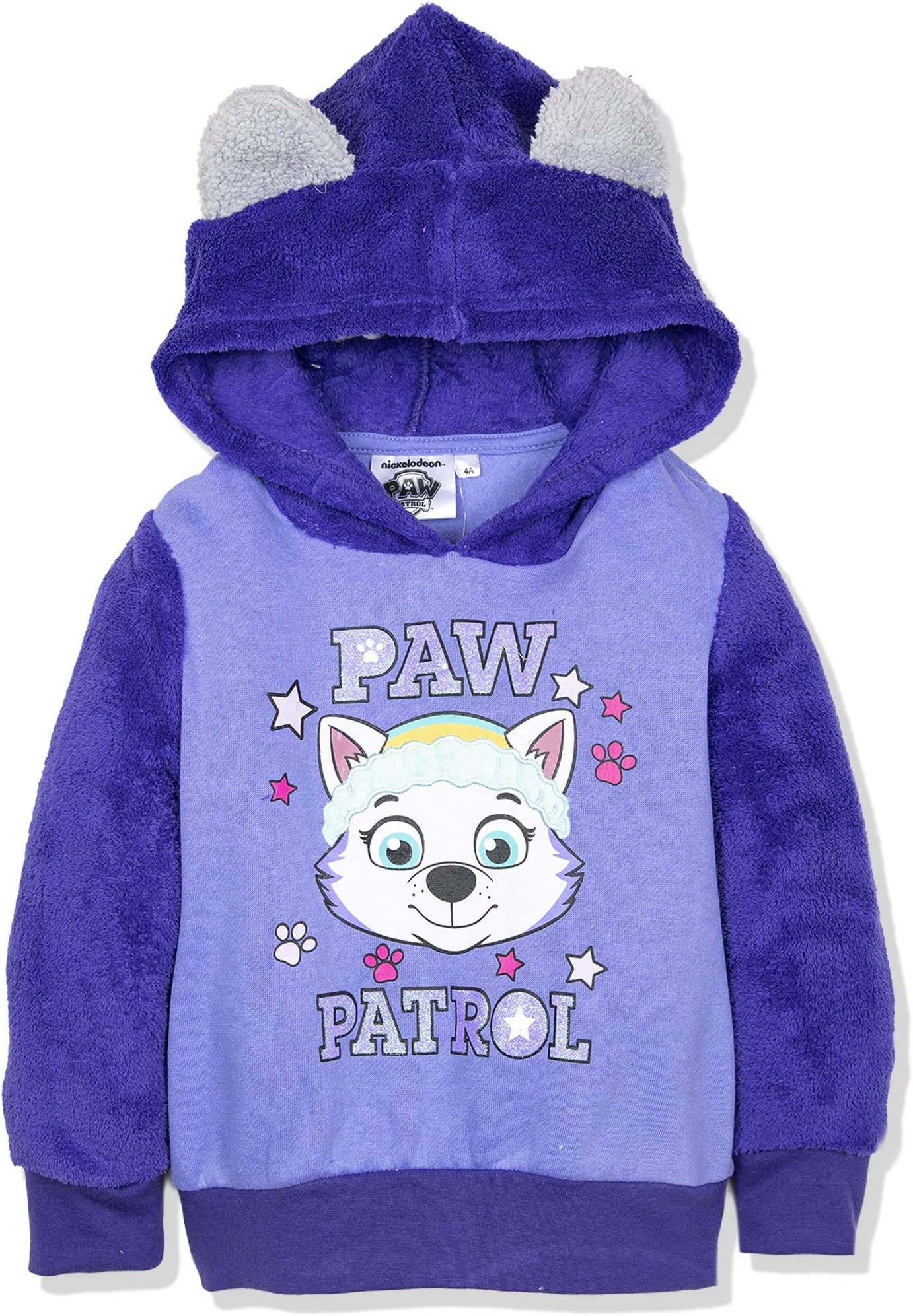 Paw Patrol Nickelodeon Girls Official Fluffy Hoodie Hooded Jumper Skye or Everest Character - Blue 4 Years