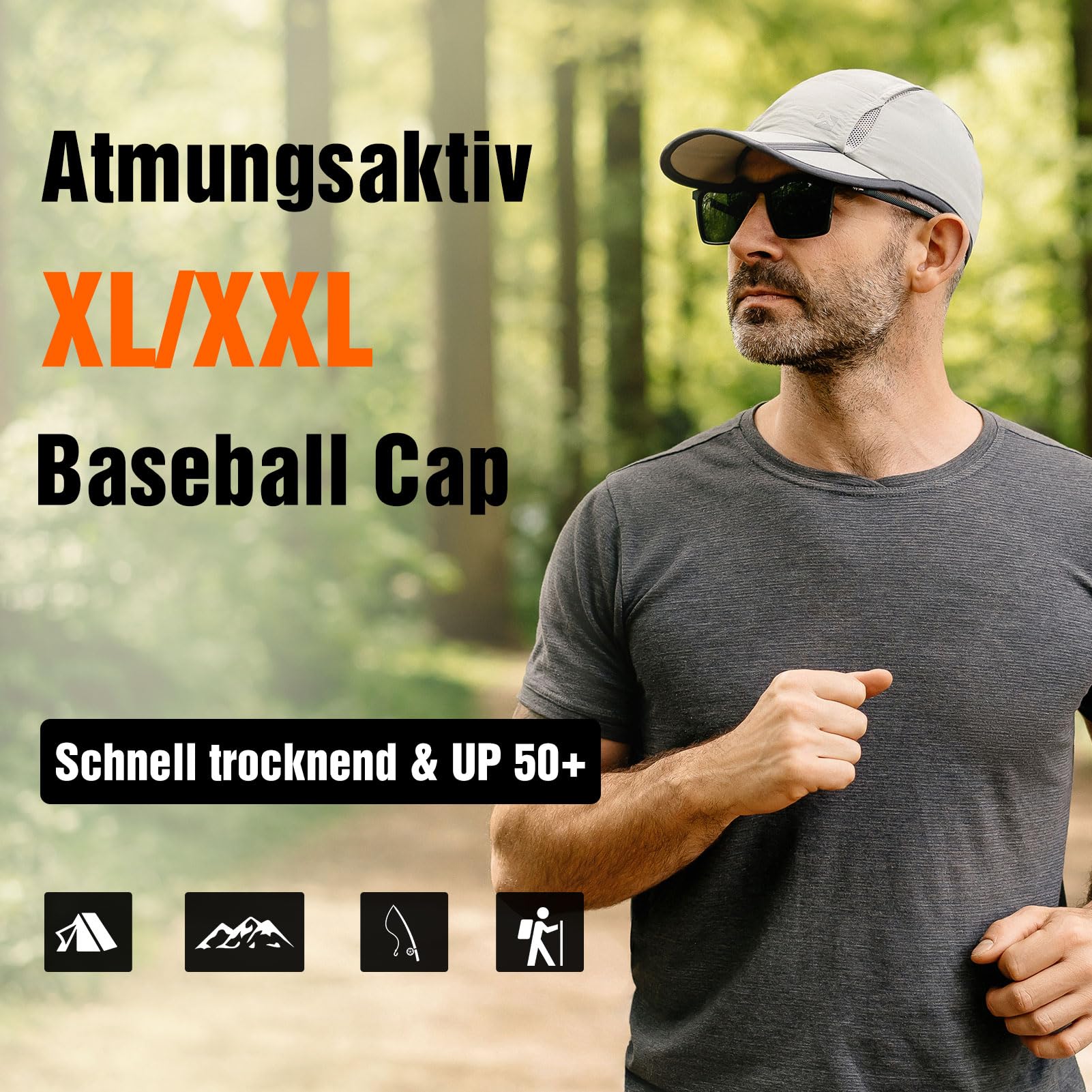 TOP-EX XL/XXL Baseball Cap Herren Atmungsaktiv Sports Running Kappe UV Schutz Basecap Sommer Golf Cap tx89056_Dunkelgrau XL Großer Kopf 2