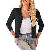 LIENRIDY Women's Cropped Cardigan Shrugs 3/4 Sleeve Button Down Ribbed Knit Sweater