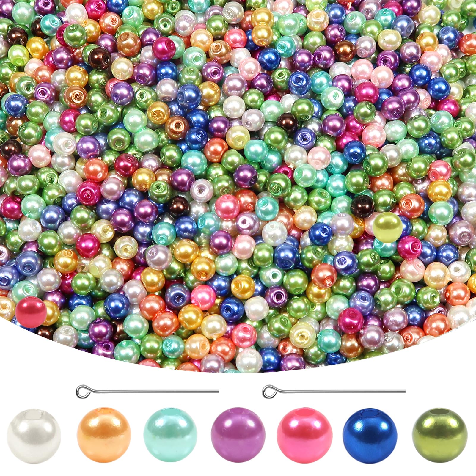 TOAOB 1000pcs Glass Pearls Multicolored Round Tiny Loose Imitation Pearl Beads 4mm for Jewelry Making Craft Decoration