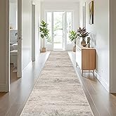 Modern Abstract 3x20 Washable Rugs - Long Hallway Runner Rug 20 ft with Non Slip Rubber Backing Low Pile Carpet for Kitchen Entryway Living Room Indoor Home Decor Floor Mat 3x20 Beige