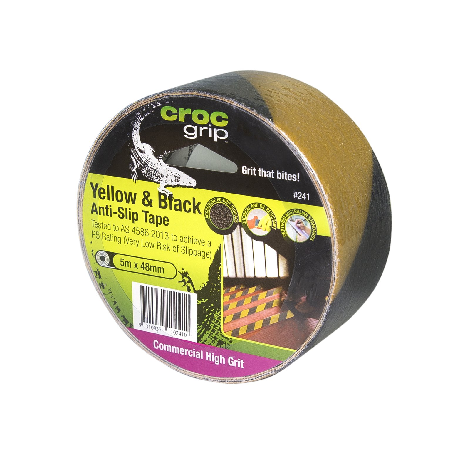 CROC grip Commercial High Grit Yellow & Black Anti-Slip Tape - 48mm x 5m