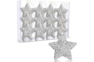 12 Pieces Christmas Hanging Star Ornaments 4 Inch Glitter Star Decorations Xmas Tree Hanging Star Decorative Farmhouse Five P