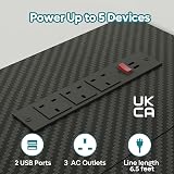 Bestier 132.5CM L-Shaped Desk Carbon Fibre Surface 3 Power USB Ports view 6
