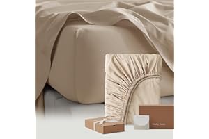 DOUBLE STITCH BY BEDSURE Double Stitch Cotton Tencel Fitted Sheet - Queen Size Fitted Sheets Deep Pocket, Soft Hotel Bedding, Cooling & Breathable for Hot Sleepers, Up to 16 inches, Sandstone