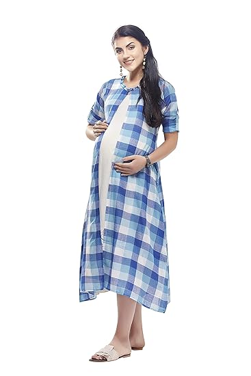 Women's Cotton Printed Easy Feeding Kurti with Zippers for Pre and Post Pregnancy