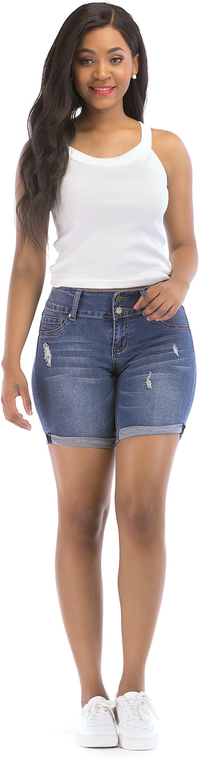 NAMENG Women's Destroyed Ripped Hole Washed Short Jeans Pants Denim Shorts