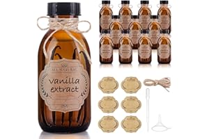 ELUMEIRO 12 Pack 4 oz Amber Boston Glass Bottle with Cap, Empty Brown Glass Bottles for Homemade Vanilla Extract, Essential Oils, Juice, Potion, Syrup, Liquids, Christmas, Holiday Gift lab-dispensing-bottles
