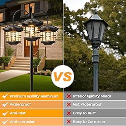 76" Classic Black Solar Lamp Post Lights - 3-Head