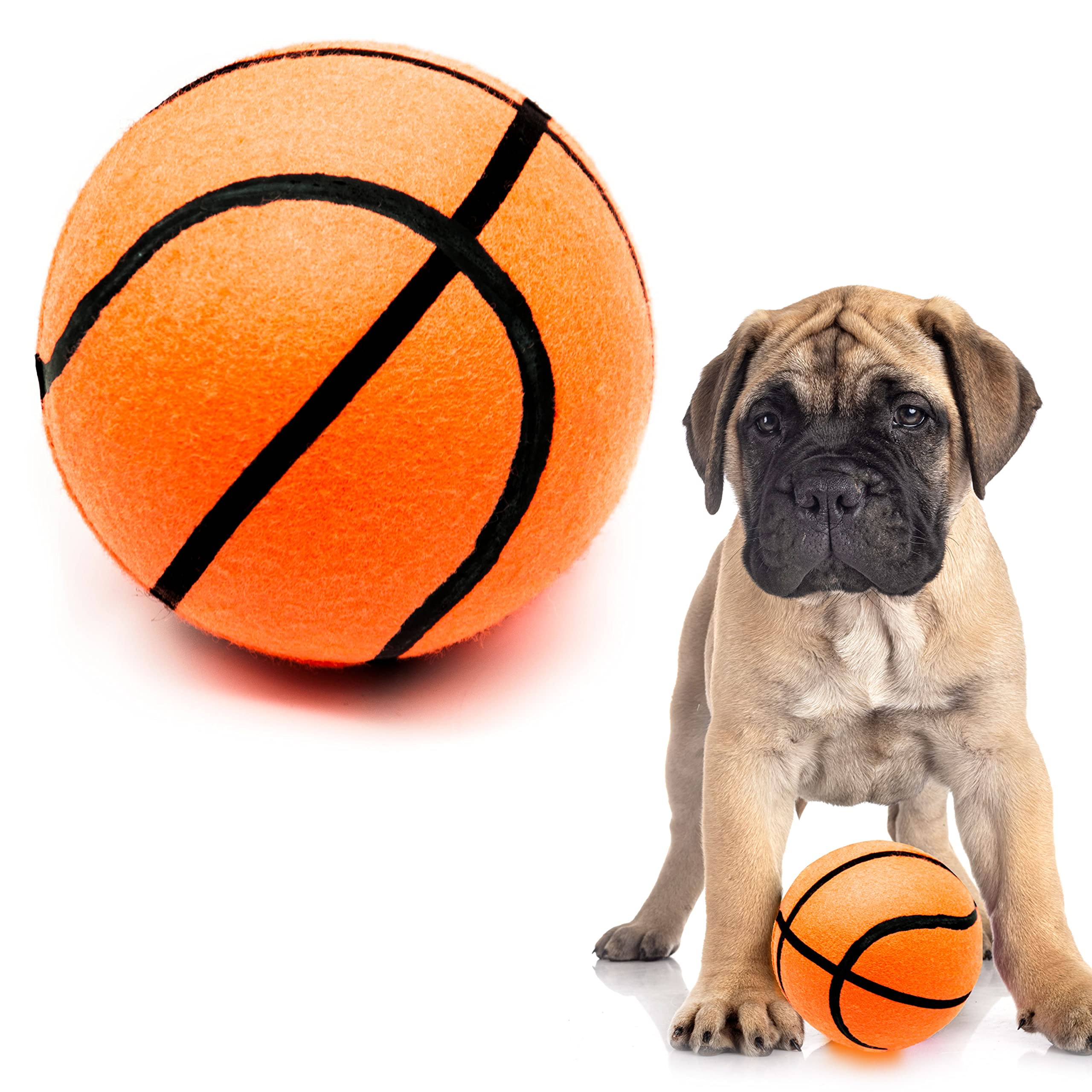 Petopedia 5 Inches – Tough Dog Toys LARGE, HARD TENNIS BALL for Dogs – Basketball Football Sports, Indestructible, Boredom, Chew Toy – Catch, Fetch, Play (JUMBO, BasketBall)