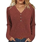 XMTOPYE Womens Sweaters Long Sleeve Shirts 2025 Fall Fashion V Neck Sweatshirts Dressy Casual Tunic Tops Winter Clothes