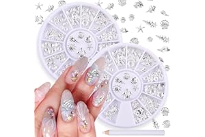 HYWWPFLAY 2 Disc 3D Silver Nail Charms, Beach Starfish Sea Seashell Nail Art Studs Rivet Alloy 3D Nail Gems Metallic Jewelry Decoration for Manicure DIY Nail Accessories (12 Style-Ocean)