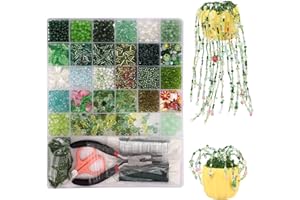 5422pcs Beaded Plant Kit, Green Glass Beads with Floral Wires Pliers Scissors & Artificial Moss DIY Forever Plant Craft Kit f