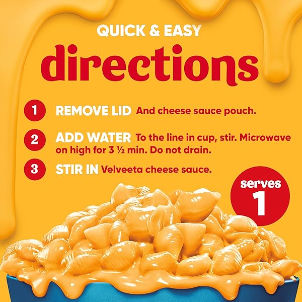 VELVEETA SHELLS & CHEESE MICROWAVEABLE SHELL PASTA WITH 2% MILK CHEESE, 4 CT PACK, 2.19 OZ CUPS