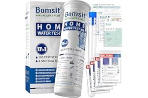 BOMSIT 17 in 1 Home Drinking Water Testing Kit - 100 Strips + 4 Bacteria Tests - Tap and Well Water Test Kit, Easy to Test and Read for Hardness, Lead, Iron, Fluoride, pH, Copper, Bacteria and More