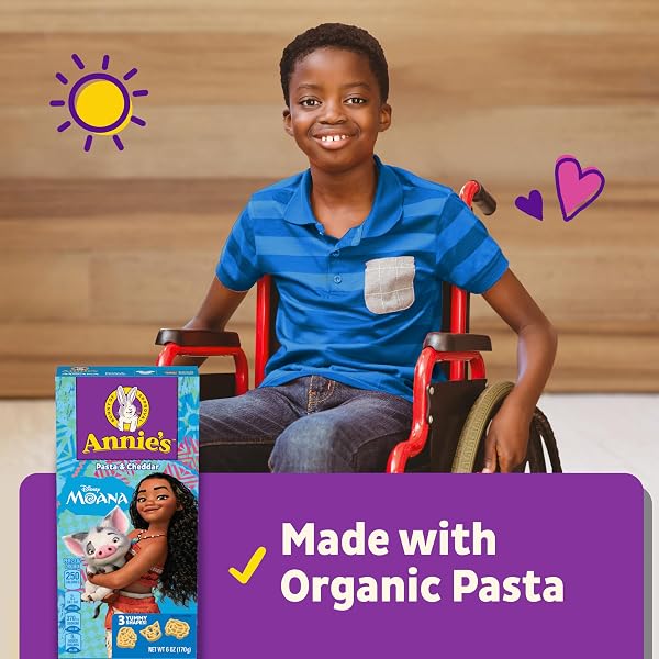 ANNIE’S DISNEY MOANA PASTA AND CHEDDAR MACARONI AND CHEESE, KIDS DINNER SIDE OR SNACK, 6 OZ