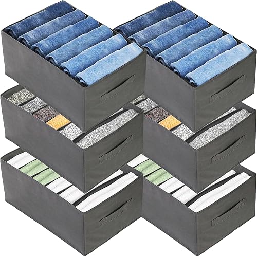 WUWEOT 6 Pack Wardrobe Clothes Organizer, 6 Grids Large Clothes Closet Organizer and Storage, Divided Clothing Storage Boxes Bins Closet Drawer Organizer for Jeans T-shirt Pants Sweater