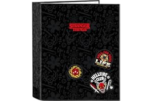 SAFTA Folder F. 4 Rings 35MM Wide LOMO Stranger Things Black, Black/White, Estándar, Casual