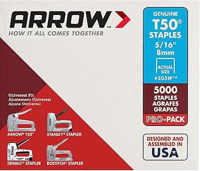Arrow A505IP T50 Staples 8 mm 5/16 Inch Steel Ergonomic Pack 5000