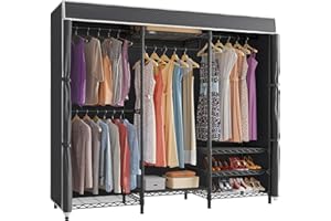VIPEK V5C Heavy Duty Covered Clothes Rack Portable Closet Rack, Black Metal Clothing Rack with Black Upgarded Polyester Cover, Adjustable Custom Freestanding Closet Wardrobe, Max Load 800LBS