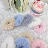 KEYRI 10 Pieces Plush Hair Scrunchies for Women Girls White Pink Blue Grey Khaki view 6