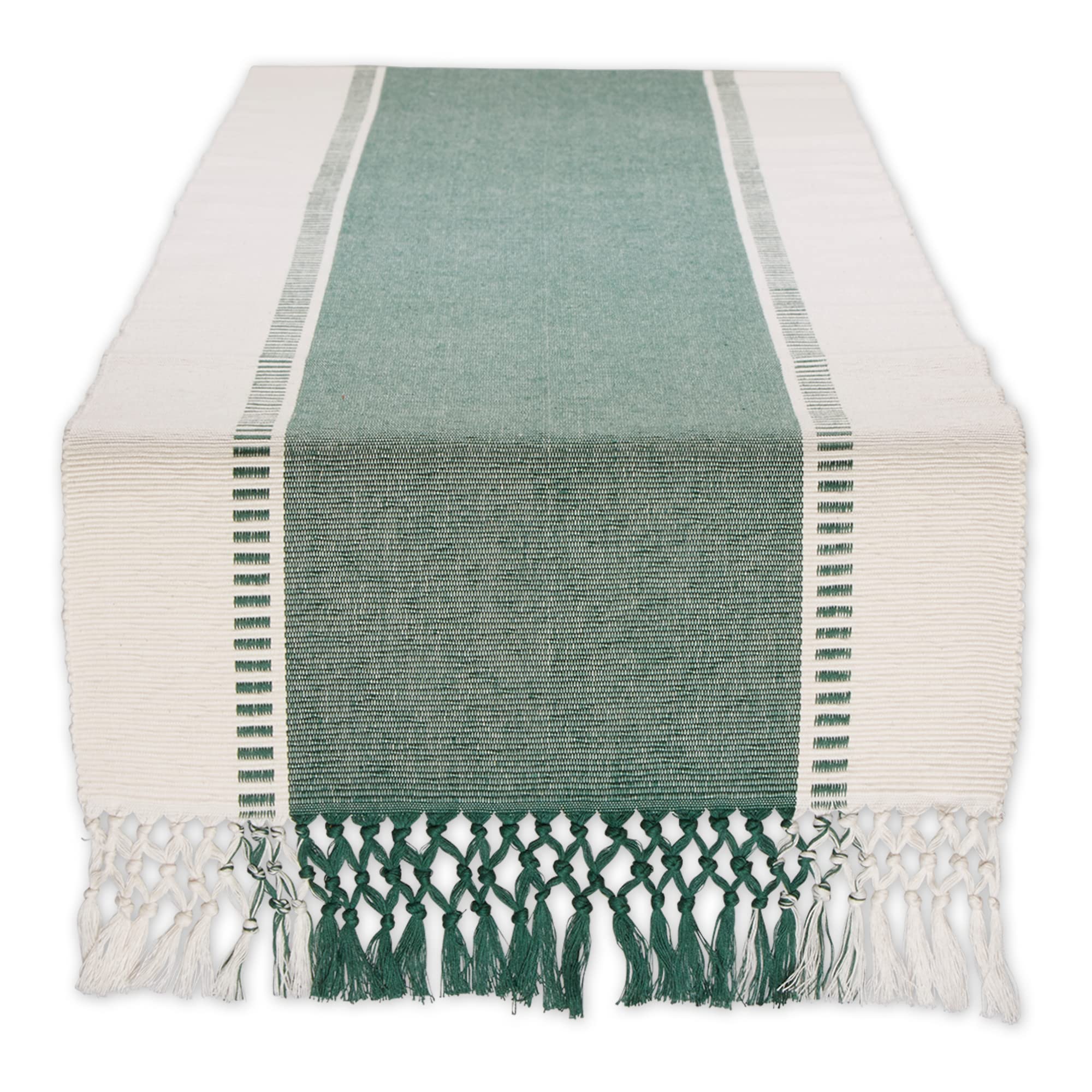 DII Dobby Stripe Woven Table Runner, Cotton, Dark Green, 13 x 72 cm