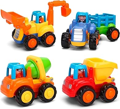 Wembley Toys Unbreakable Friction Powered Cars Construction Vehicles Toy Set Cartoon Push and Go Car Tractor, Bulldozer, Cement Mixer Truck, Dumper for Boy Girl Toddler Baby Kid Gift All Toys for Boys Kids Girls Baby Cars Set (2 3 4 5 6 7 8 Years Old Boy And Girls) Tractor Truck Bus Crane Tipper Construction Unbreakable Best Playing Items Khilona Toys - Pack of 4